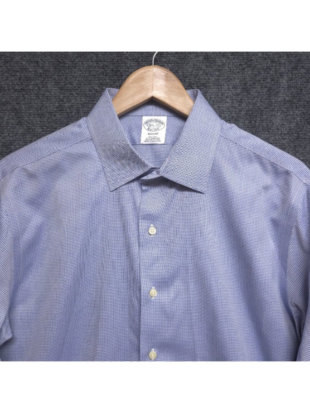Brooks Brothers Dress Shirt Men 16.5 Blue Regent Button Up 33 Check Non Iron